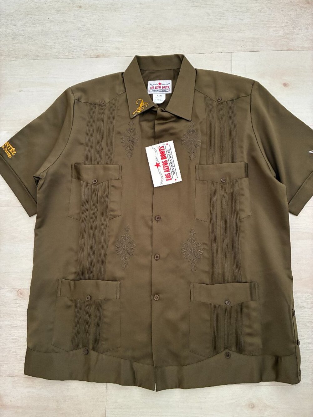 NWT Los Altos Boots Guayabera Shirt XL/42 Olive Green Handcrafted Merida Mexico